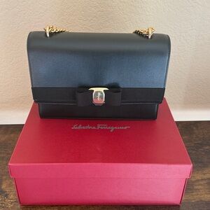 Ferragamo Vara Bow Black Leather Crossbody Bag